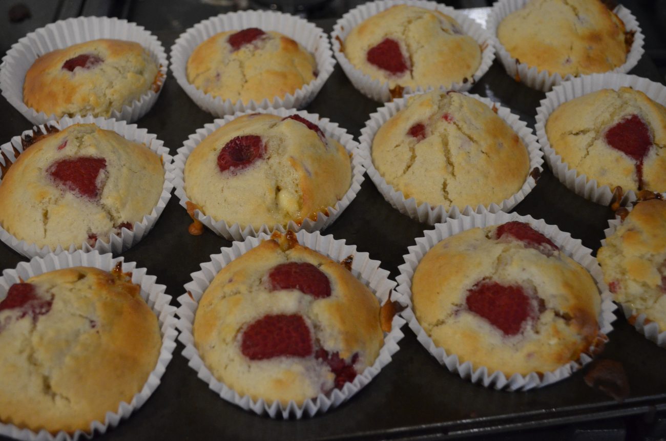 Raspberry and chocolate muffins